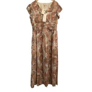 Ciebon Jennsen Brown Metallic Floral Ruched Maxi Dress XL Wedding Holiday